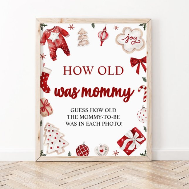 Red Christmas Baby Shower How Old Was Mommy Game Poster (Creator Uploaded)