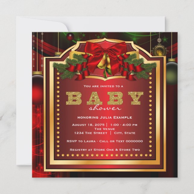 Red Christmas Baby Shower Invitation (Front)