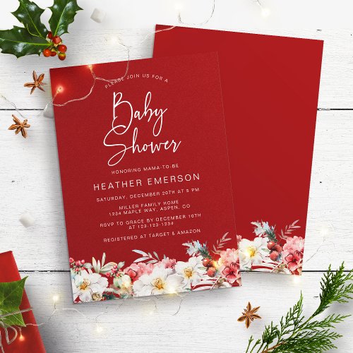 Red Christmas Baby Shower Invitation