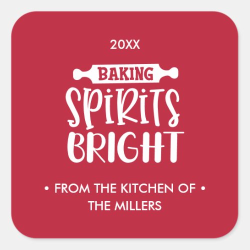 Red  Christmas Baking Spirits Bright Square Sticker