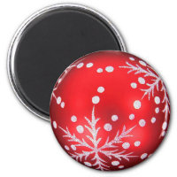 Red Christmas ball magnet with snow crystal