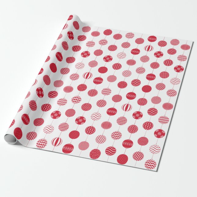 Red Christmas Ball Pattern Wrapping Paper (Unrolled)