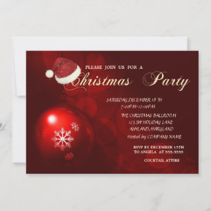 Red Christmas Ball,Santa Hat, Company Christmas Invitation