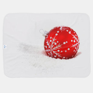 Red Christmas Ball With Snowflake Baby Blanket