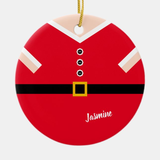 Red Christmas Balloon Santa Suit Ceramic Ornament (Front)