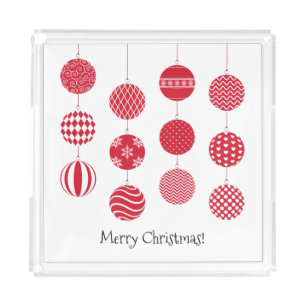 Red Christmas Balls Acrylic Tray