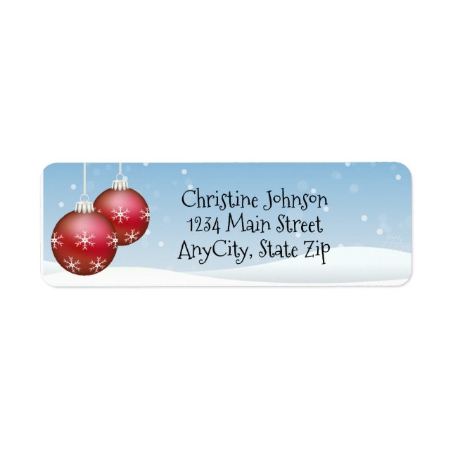  Red Christmas Balls and Snow Return Address Label (Front)