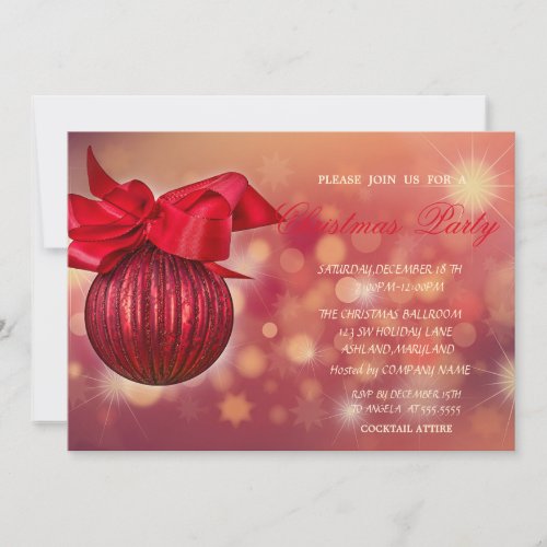 Red Christmas Balls Bokeh Company Company Invitation