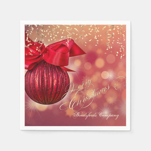 Red Christmas Balls Bokeh Company  Napkins (Front)