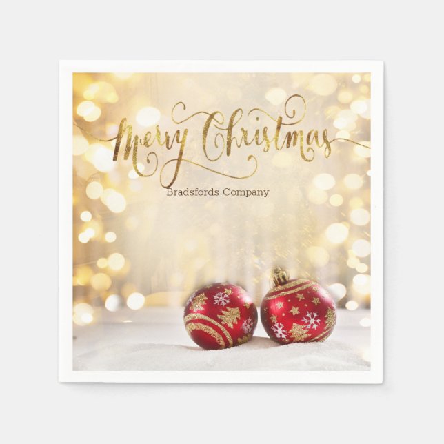 Red Christmas Balls Bokeh  Napkins (Front)
