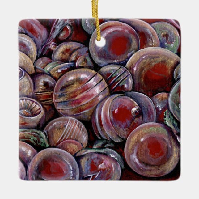 Red Christmas Balls Ceramic Ornament (Front)