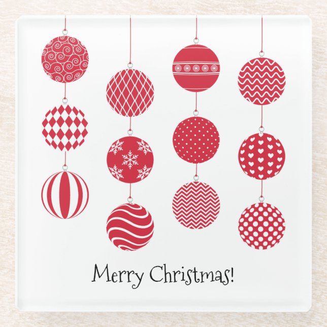 Red Christmas Balls Glass Coaster (Front)