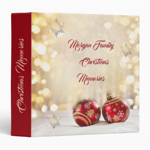 Red Christmas Balls Gold Snowflakes 3 Ring Binder