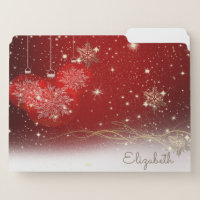 Red Christmas Balls, Gold Snowflakes- Personalized File Folder
