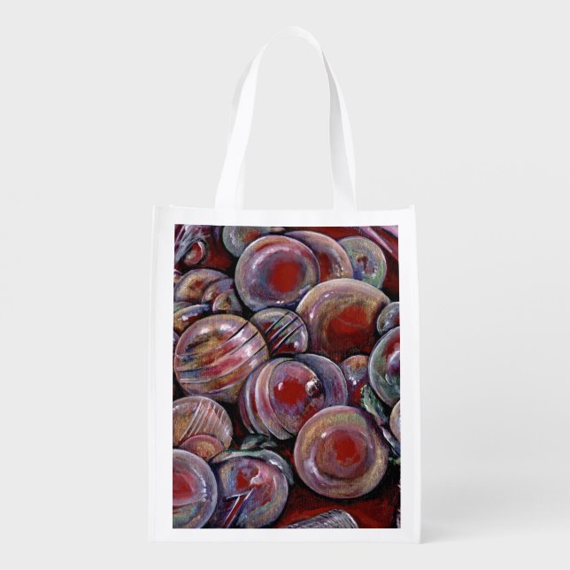 Red Christmas Balls Grocery Bag (Back)