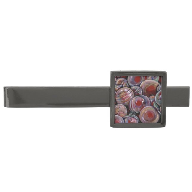 Red Christmas Balls Gunmetal Finish Tie Bar (Front)