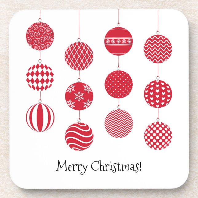 Red Christmas Balls Hard Plastic Coaster (Front)