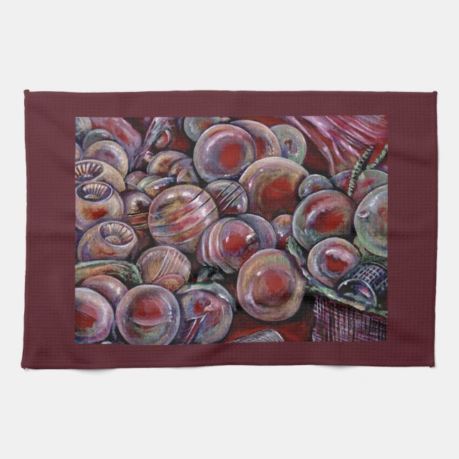 Red Christmas Balls Kitchen Towel (Horizontal)