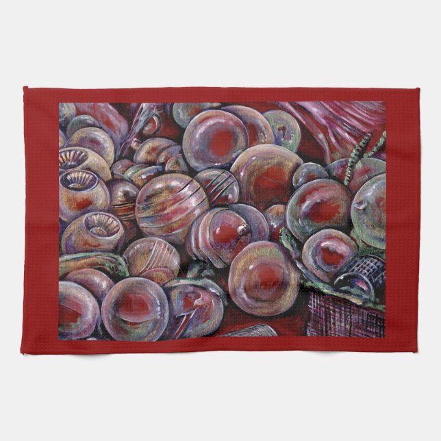Red Christmas Balls Kitchen Towel (Horizontal)