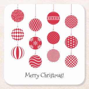 Red Christmas Balls Paper Coaster