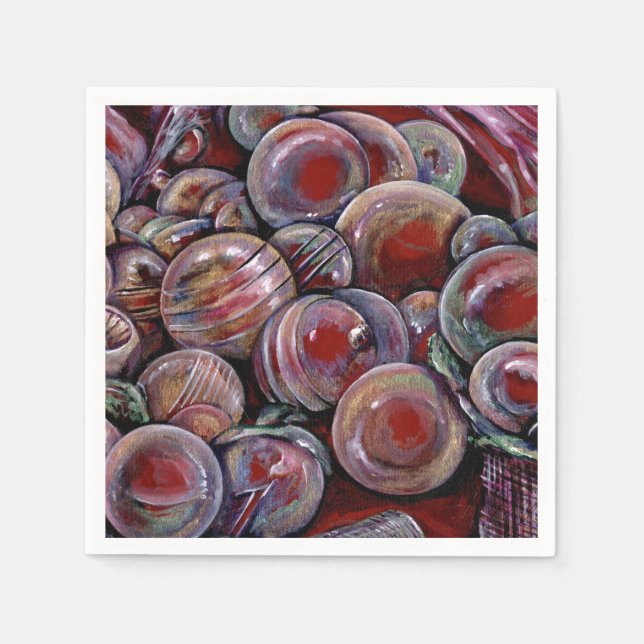 Red Christmas Balls Paper Napkins (Front)