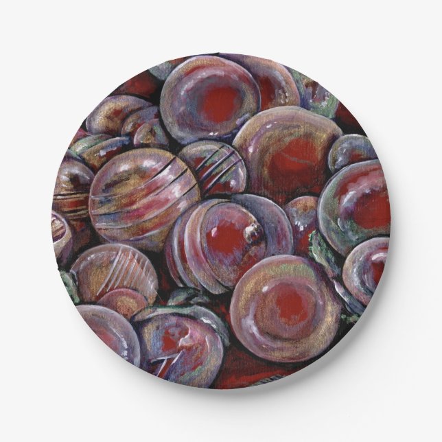 Red Christmas Balls Paper Plates (Front)