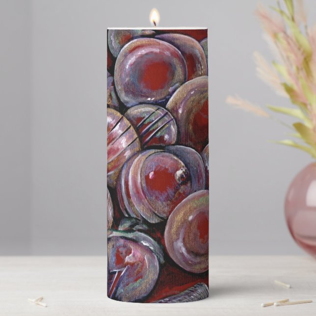 Red Christmas Balls Pillar Candle (In Situ)