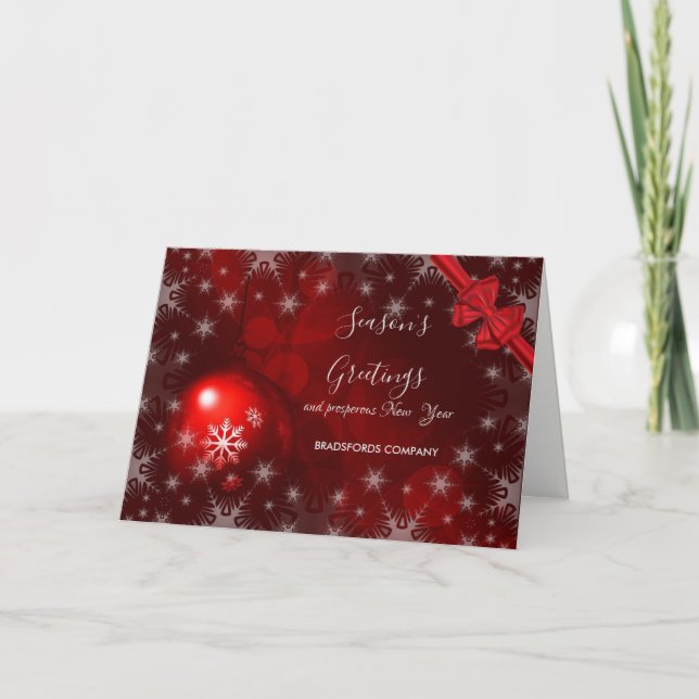 Red Christmas Balls,Red Bow, Corporate Greeting Holiday Card (Front)