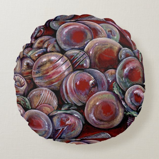 Red Christmas Balls Round Pillow (Front)