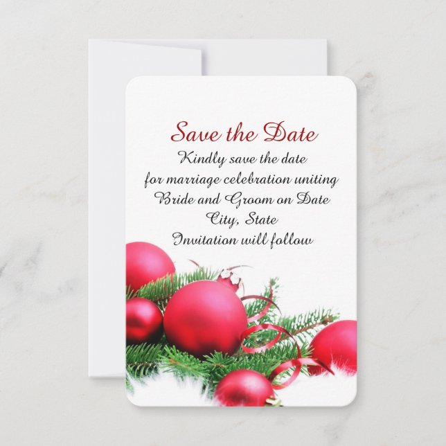 Red Christmas Balls Save the date (Front)