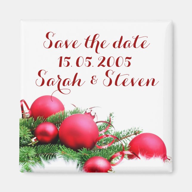 Red Christmas Balls Save the date Magnet (Front)