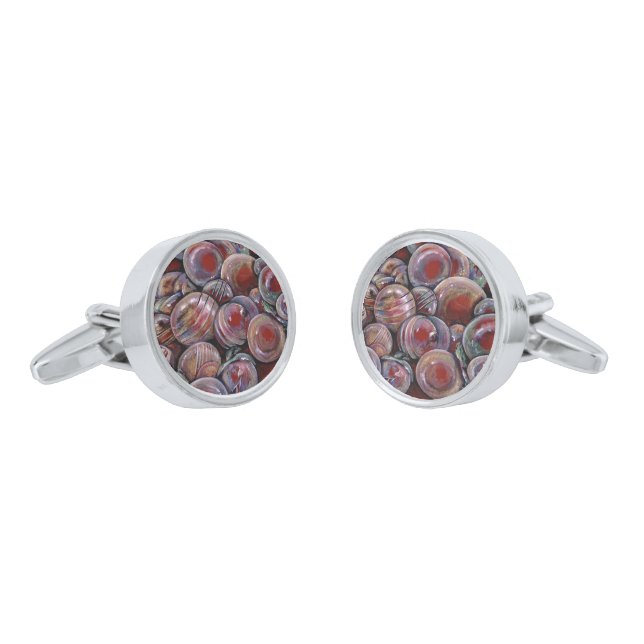 Red Christmas Balls Silver Cufflinks (Angled)