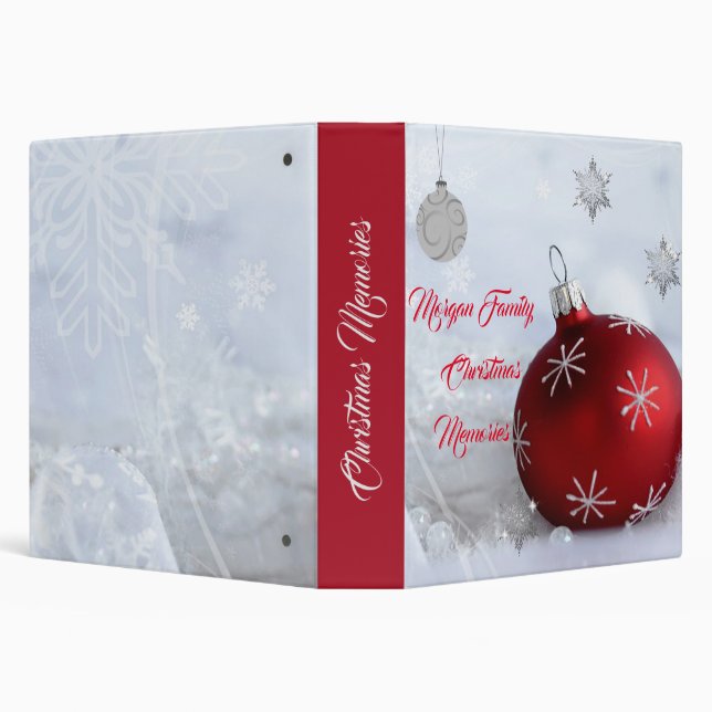Red Christmas Balls,Snowflakes Holiday 3 Ring Binder (Background)
