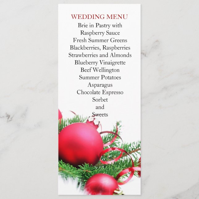 Red Christmas Balls Wedding Menu (Front)