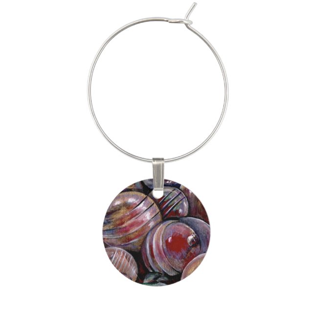 Red Christmas Balls Wine Glass Charm (Front)