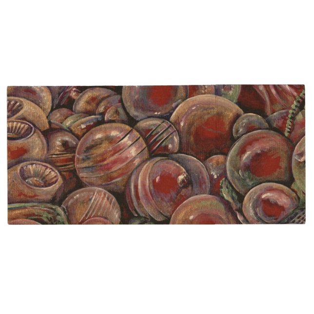 Red Christmas Balls Wood Flash Drive (Front)