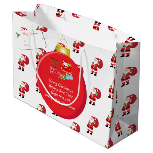 Red Christmas Bauble with Santas  Sleigh Large Gift Bag