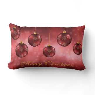 Red Christmas Baubles And Merry Christmas Text Lumbar Pillow