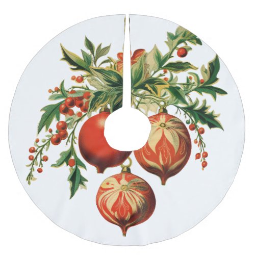 Red Christmas Baubles with Holly Festive Brushed Polyester Tree Skirt