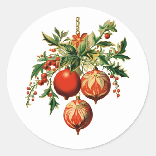 Red Christmas Baubles with Holly Festive Classic Round Sticker