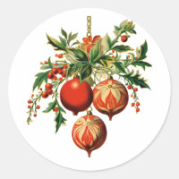 Red Christmas Baubles with Holly Festive