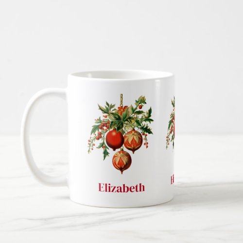 Red Christmas Baubles with Holly Festive Coffee Mug