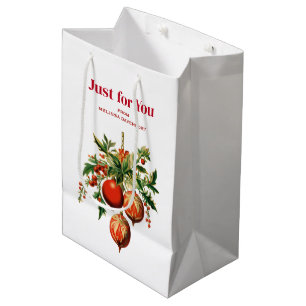 Red Christmas Baubles with Holly Festive Medium Gift Bag