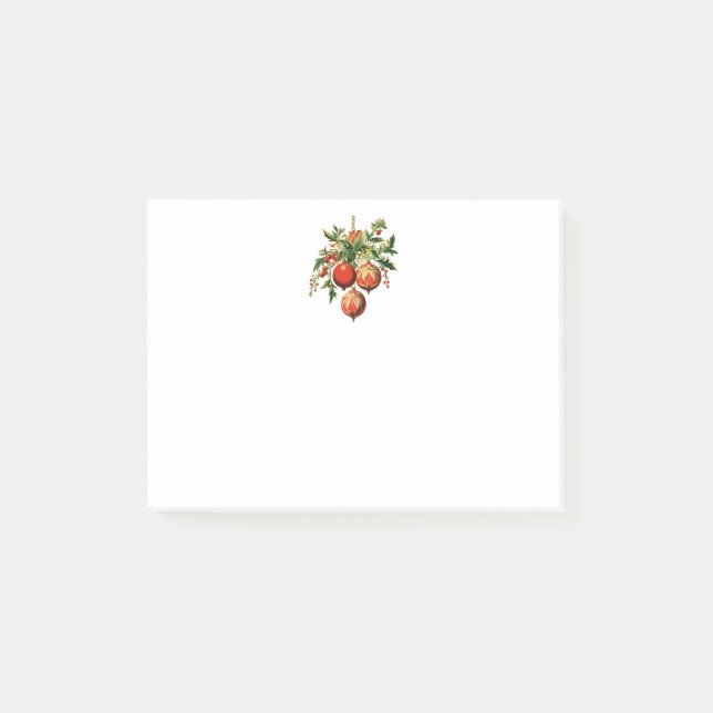 Red Christmas Baubles with Holly Festive Post-it Notes (Front)
