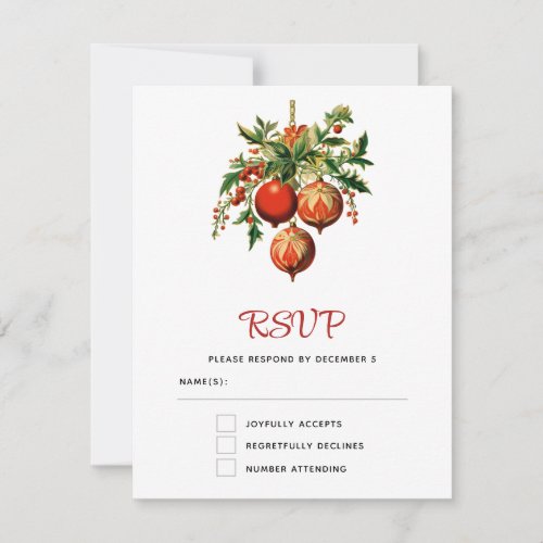 Red Christmas Baubles with Holly Festive RSVP Card