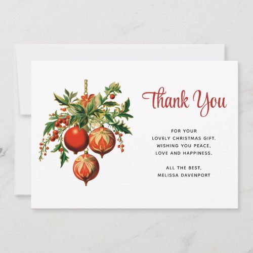 Red Christmas Baubles with Holly Festive Thank You Card