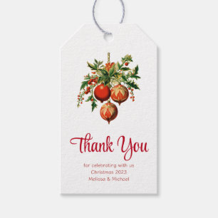 Red Christmas Baubles with Holly Festive Thank You Gift Tags