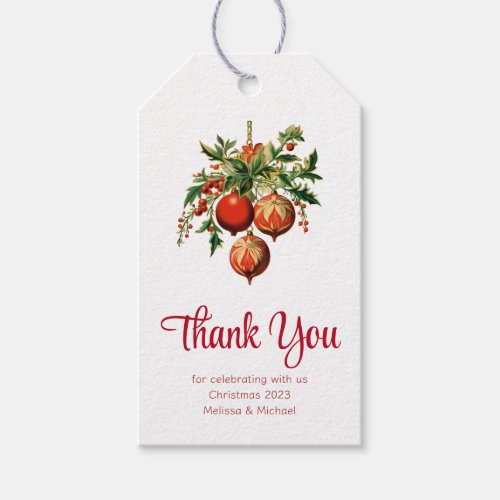 Red Christmas Baubles with Holly Festive Thank You Gift Tags