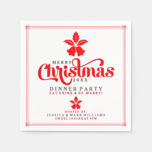 Red Christmas Bells Dinner Party Design Paper Napkins