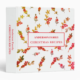 Red Christmas Berries Family Recipes 3 Ring Binder